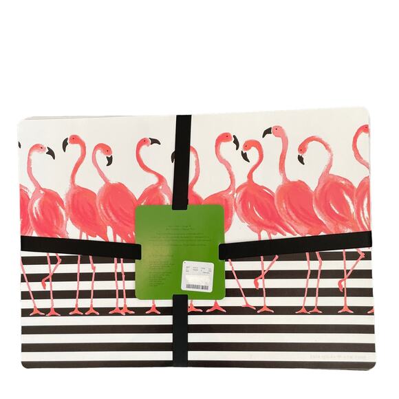 KATE SPADE Pink Flamingo Black Striped Easy Care Vinyl Placemats Set of 4 NEW - Picture 3 of 9